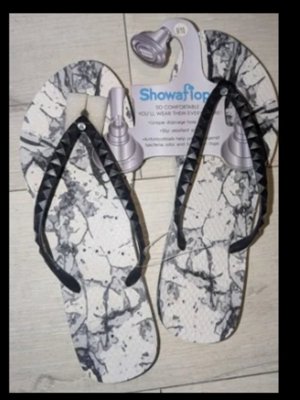 NEW White Marble Showaflops Flip Flops Sandals Womens Sz 9/10